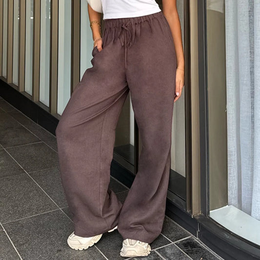 Women's Wide Leg Breathable Summer Pants - Low-waist